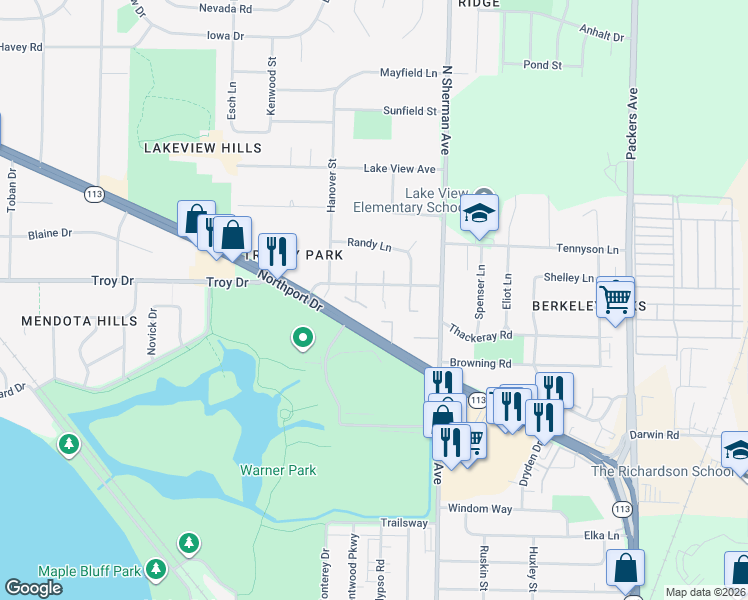 map of restaurants, bars, coffee shops, grocery stores, and more near in Madison
