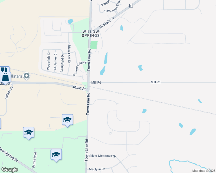 map of restaurants, bars, coffee shops, grocery stores, and more near N64W21757 Mill Road in Menomonee Falls