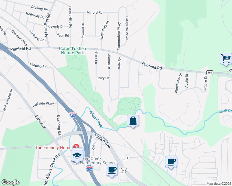 map of restaurants, bars, coffee shops, grocery stores, and more near 148 Dale Road in Rochester
