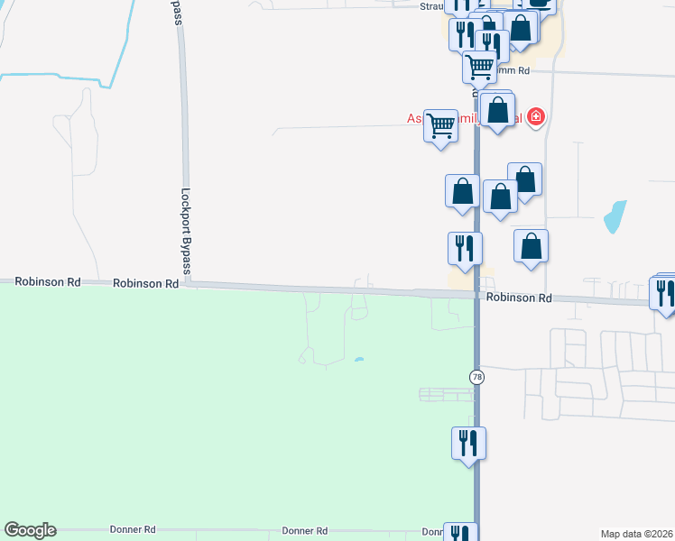 map of restaurants, bars, coffee shops, grocery stores, and more near 6071 Robinson Road in Lockport