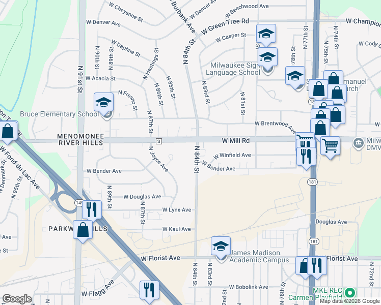 map of restaurants, bars, coffee shops, grocery stores, and more near in Milwaukee