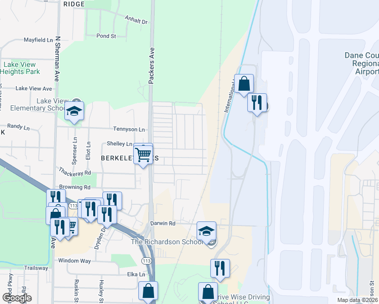map of restaurants, bars, coffee shops, grocery stores, and more near 352 Raven Lane in Madison