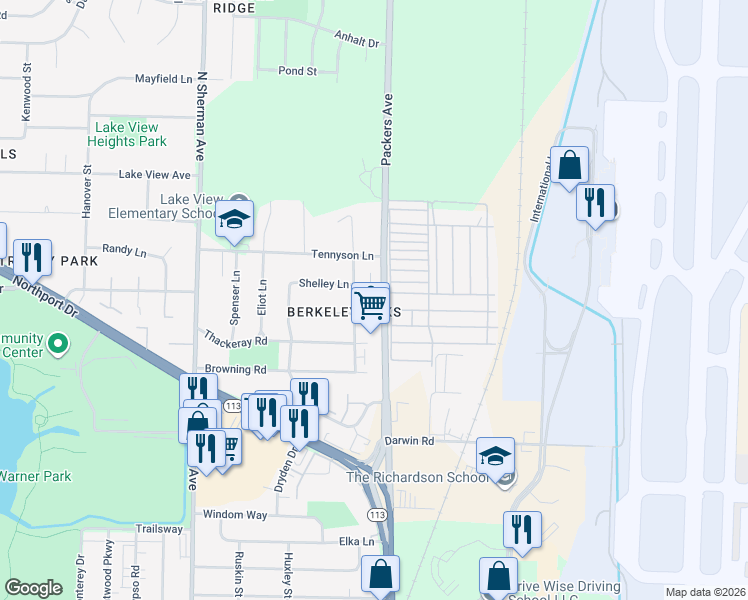 map of restaurants, bars, coffee shops, grocery stores, and more near 3701 Kipling Drive in Madison