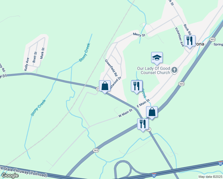 map of restaurants, bars, coffee shops, grocery stores, and more near 5606 Fairlane Road in Verona