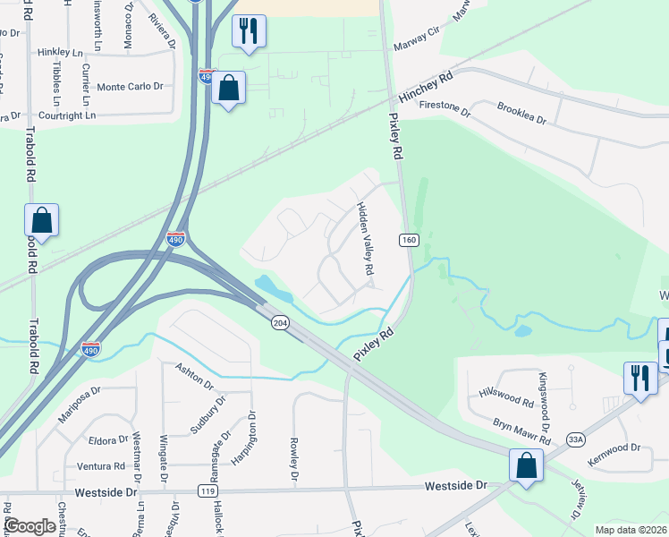 map of restaurants, bars, coffee shops, grocery stores, and more near 199 Hidden Valley Road in Rochester