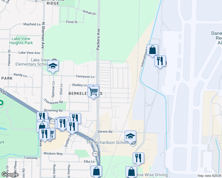 map of restaurants, bars, coffee shops, grocery stores, and more near 265 Mallard Lane in Madison