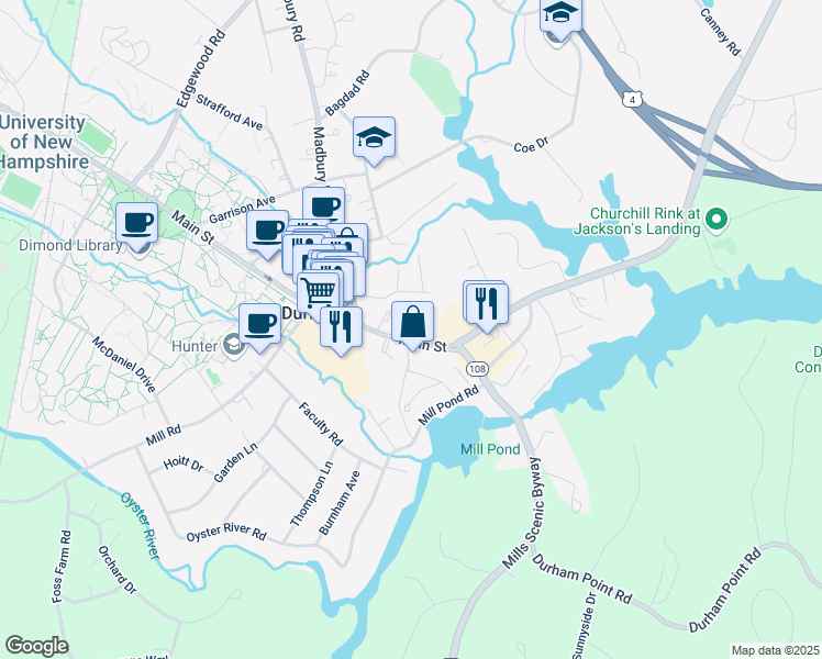 map of restaurants, bars, coffee shops, grocery stores, and more near 15 Park Court in Durham