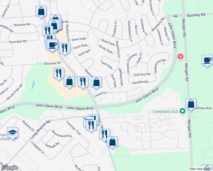 map of restaurants, bars, coffee shops, grocery stores, and more near 3 Jay Path in Liverpool