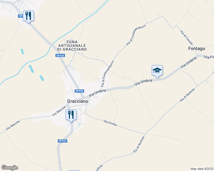 map of restaurants, bars, coffee shops, grocery stores, and more near 55 Via Umbria in Gracciano