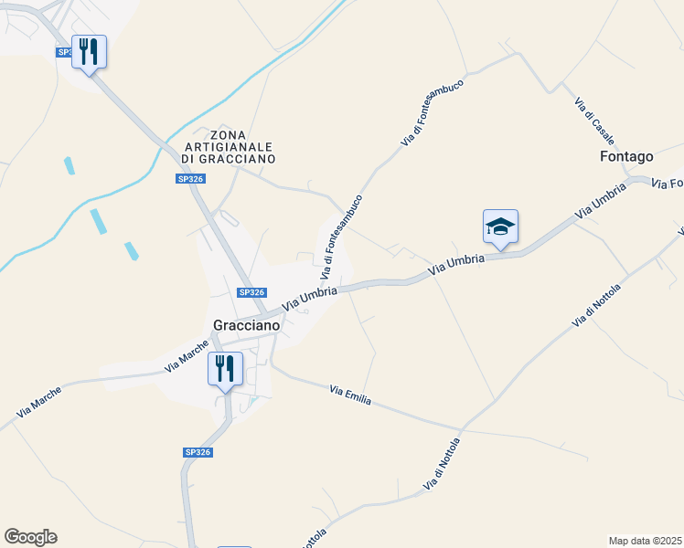 map of restaurants, bars, coffee shops, grocery stores, and more near 55 Via Umbria in Gracciano