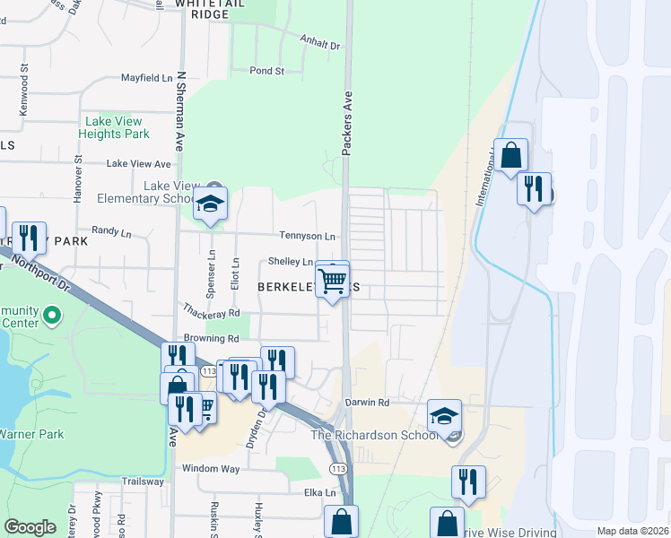 map of restaurants, bars, coffee shops, grocery stores, and more near 3701 Kipling Drive in Madison