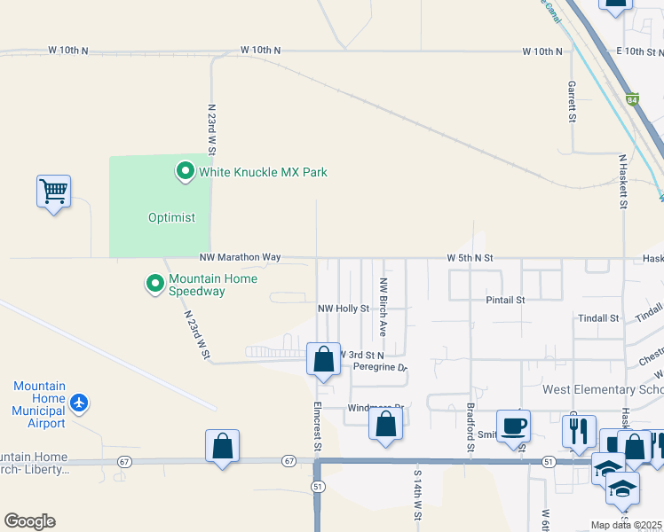 map of restaurants, bars, coffee shops, grocery stores, and more near 779 Northwest Date Avenue in Mountain Home