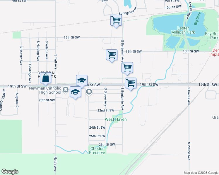 map of restaurants, bars, coffee shops, grocery stores, and more near 2235 19th Street Southwest in Mason City
