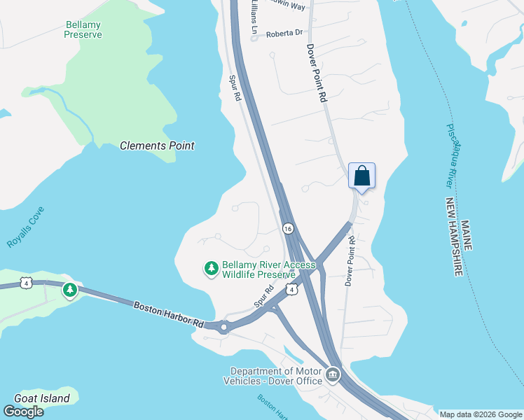 map of restaurants, bars, coffee shops, grocery stores, and more near 17 Blue Heron Circle in Dover