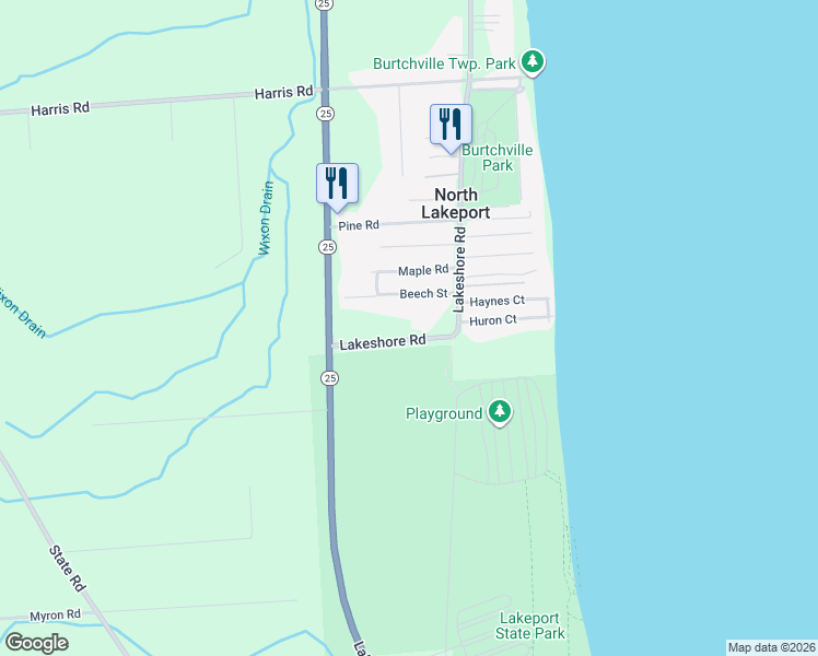 map of restaurants, bars, coffee shops, grocery stores, and more near 7761 Lakeshore Road in Township of Burtchville