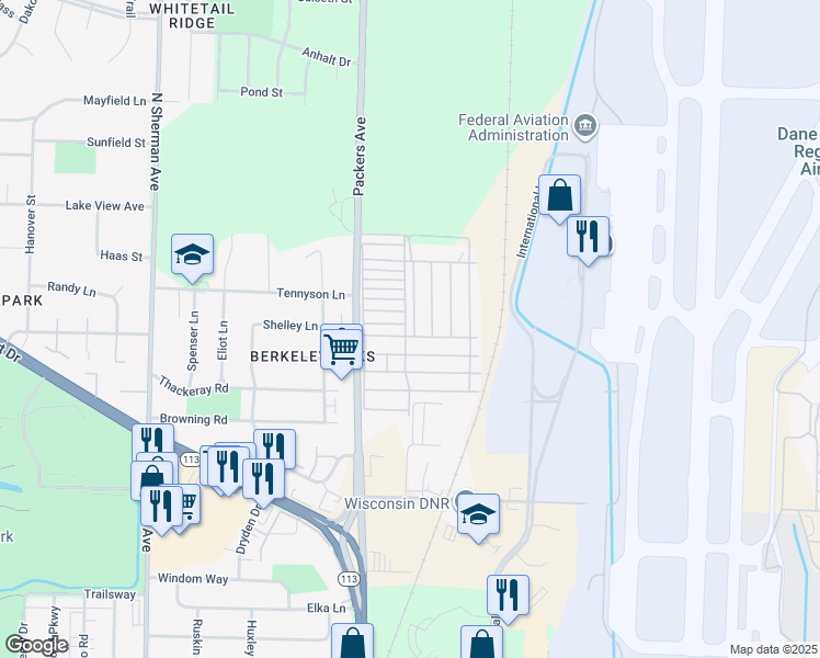 map of restaurants, bars, coffee shops, grocery stores, and more near 265 Mallard Lane in Madison
