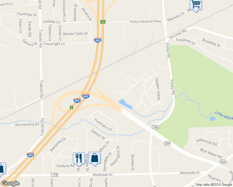 map of restaurants, bars, coffee shops, grocery stores, and more near 454 Upper Valley Road in Rochester