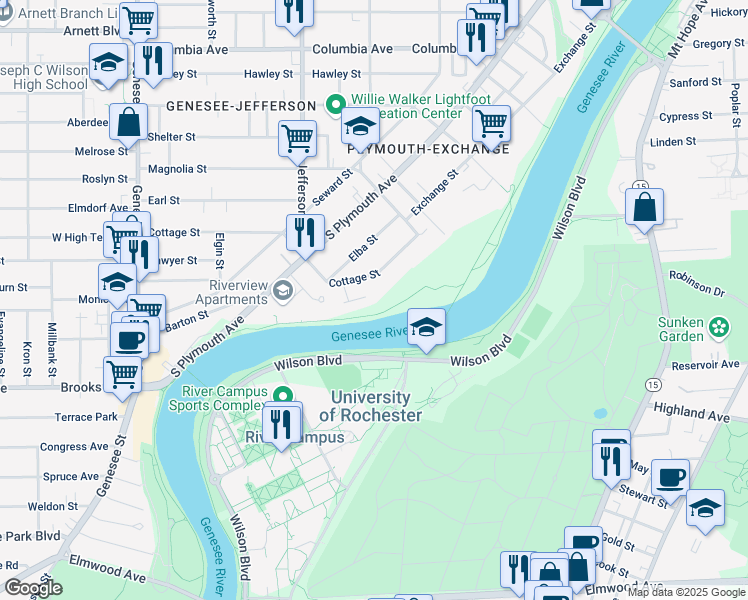 map of restaurants, bars, coffee shops, grocery stores, and more near 41 Serenity Circle in Rochester