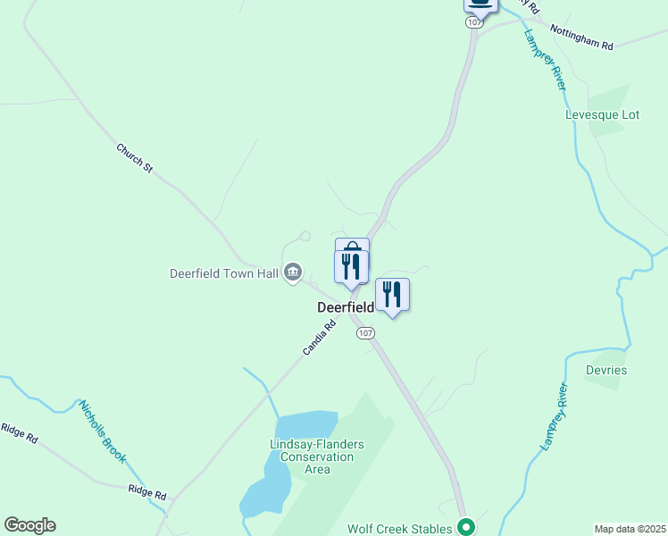 map of restaurants, bars, coffee shops, grocery stores, and more near 6 North Road in Deerfield
