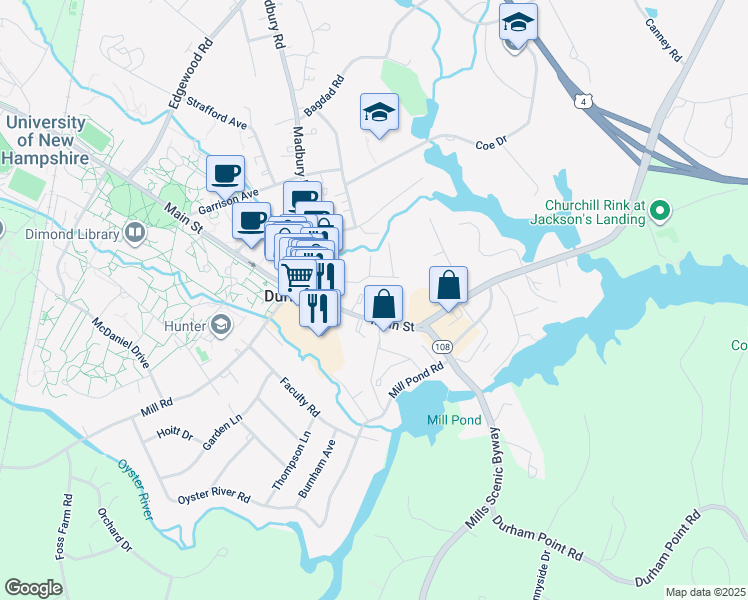 map of restaurants, bars, coffee shops, grocery stores, and more near 15 Park Court in Durham