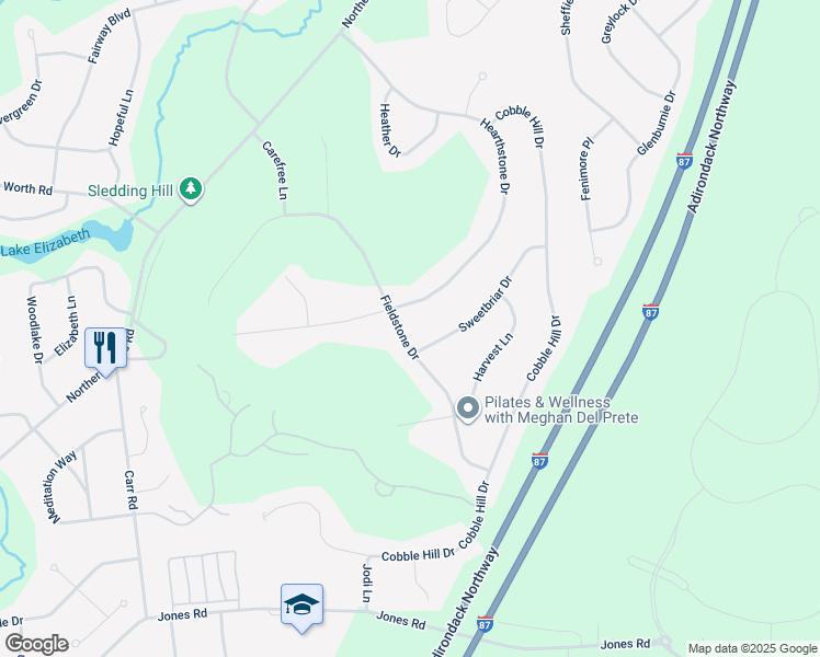 map of restaurants, bars, coffee shops, grocery stores, and more near 84 Fieldstone Drive in Gansevoort