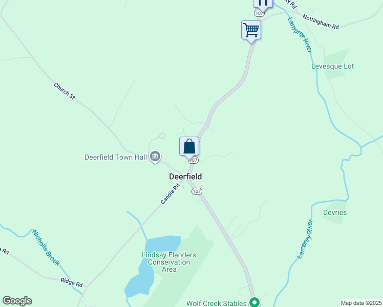 map of restaurants, bars, coffee shops, grocery stores, and more near 6 North Road in Deerfield