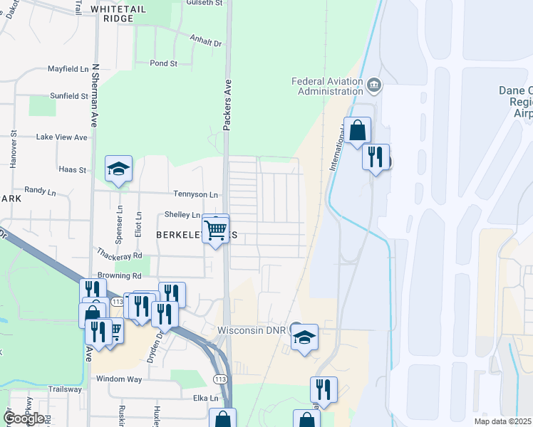 map of restaurants, bars, coffee shops, grocery stores, and more near 265 Mallard Lane in Madison