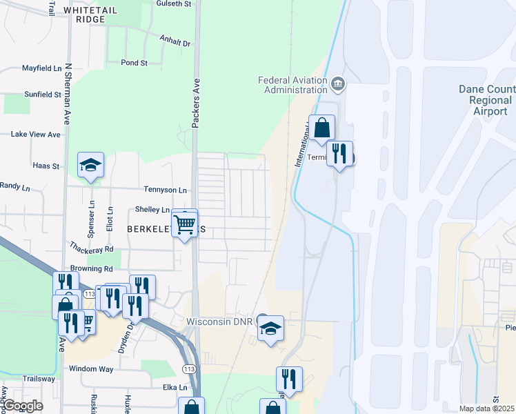 map of restaurants, bars, coffee shops, grocery stores, and more near 352 Raven Lane in Madison