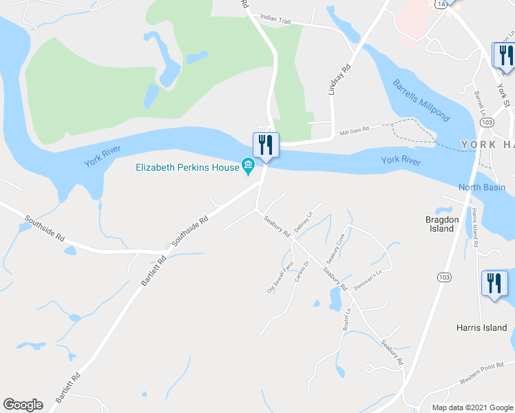 map of restaurants, bars, coffee shops, grocery stores, and more near 1 Old Seabury Road in York