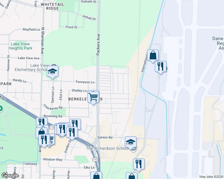 map of restaurants, bars, coffee shops, grocery stores, and more near 265 Mallard Lane in Madison