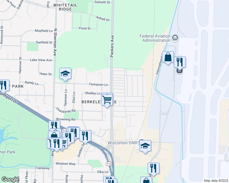 map of restaurants, bars, coffee shops, grocery stores, and more near 3714 Packers Avenue in Madison