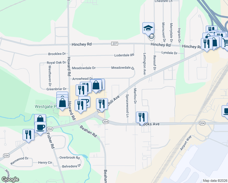 map of restaurants, bars, coffee shops, grocery stores, and more near 237 Dorstone Road in Rochester