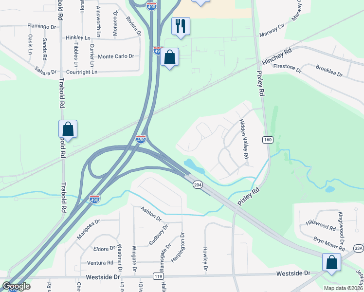map of restaurants, bars, coffee shops, grocery stores, and more near 443 Upper Valley Road in Rochester