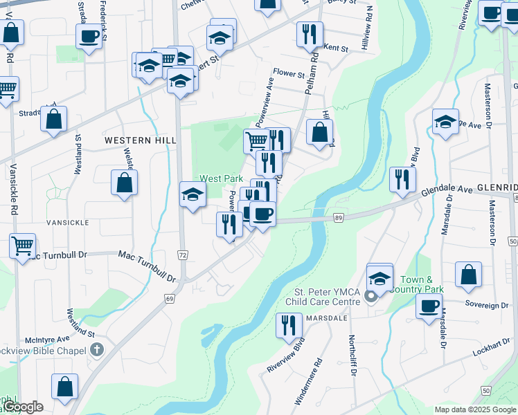 map of restaurants, bars, coffee shops, grocery stores, and more near in St. Catharines