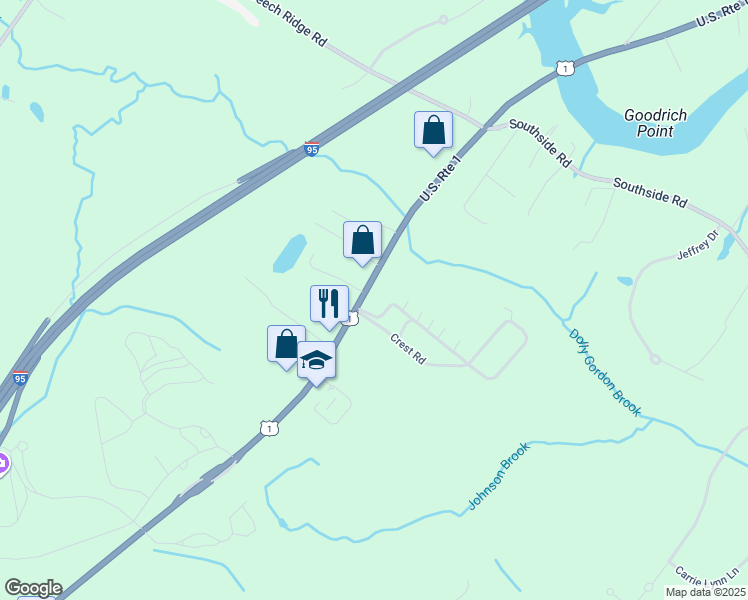 map of restaurants, bars, coffee shops, grocery stores, and more near 1 Rising Tide Drive in York