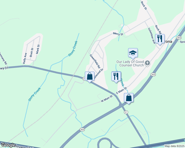 map of restaurants, bars, coffee shops, grocery stores, and more near 5606 Fairlane Rd in Verona