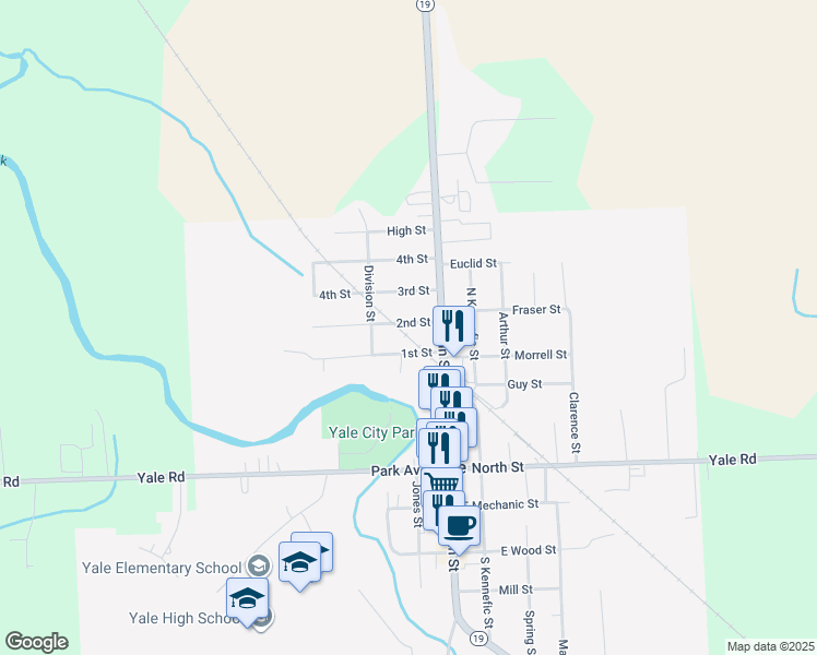 map of restaurants, bars, coffee shops, grocery stores, and more near 6 2nd Street in Yale