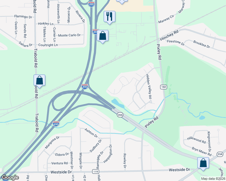 map of restaurants, bars, coffee shops, grocery stores, and more near 443 Upper Valley Road in Rochester