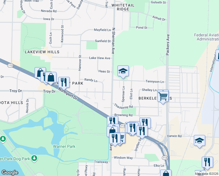 map of restaurants, bars, coffee shops, grocery stores, and more near 3706 North Sherman Avenue in Madison