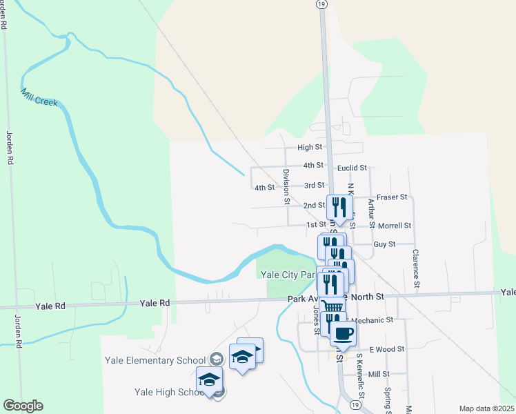 map of restaurants, bars, coffee shops, grocery stores, and more near 108 2nd Street in Yale