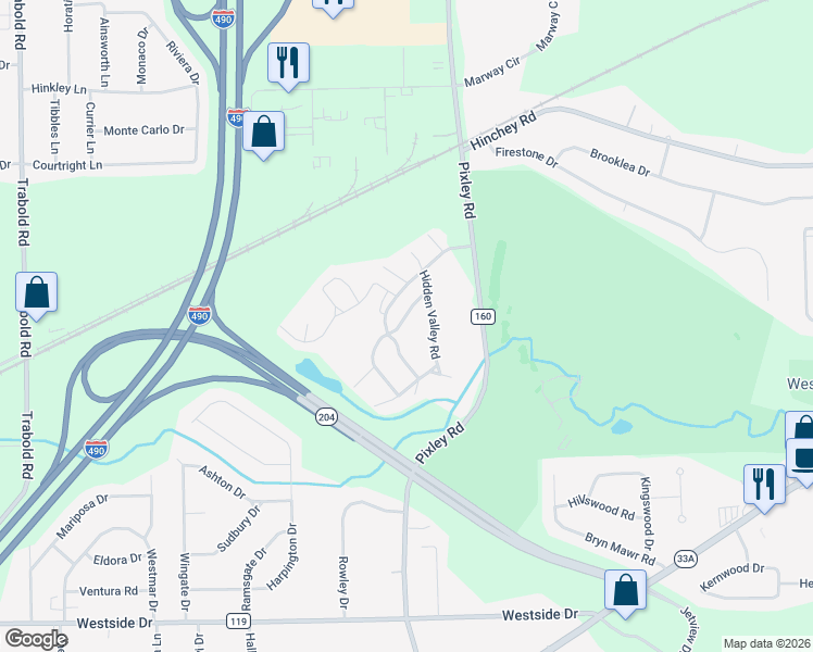 map of restaurants, bars, coffee shops, grocery stores, and more near 109 Hidden Valley Road in Rochester