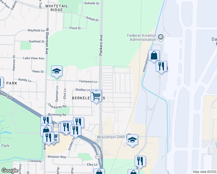 map of restaurants, bars, coffee shops, grocery stores, and more near 265 Mallard Lane in Madison