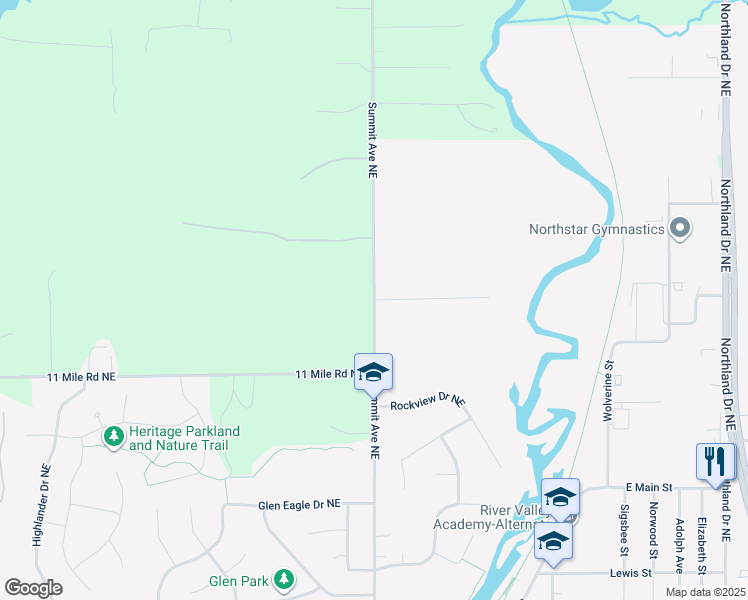 map of restaurants, bars, coffee shops, grocery stores, and more near Summit Avenue Northeast in Rockford
