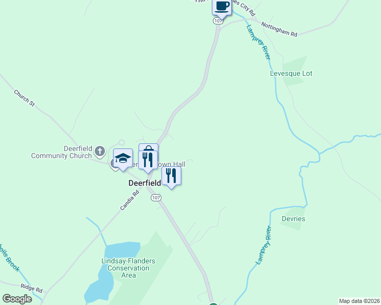 map of restaurants, bars, coffee shops, grocery stores, and more near 3 North Road in Deerfield