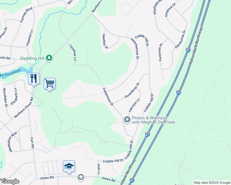 map of restaurants, bars, coffee shops, grocery stores, and more near 84 Fieldstone Drive in Gansevoort