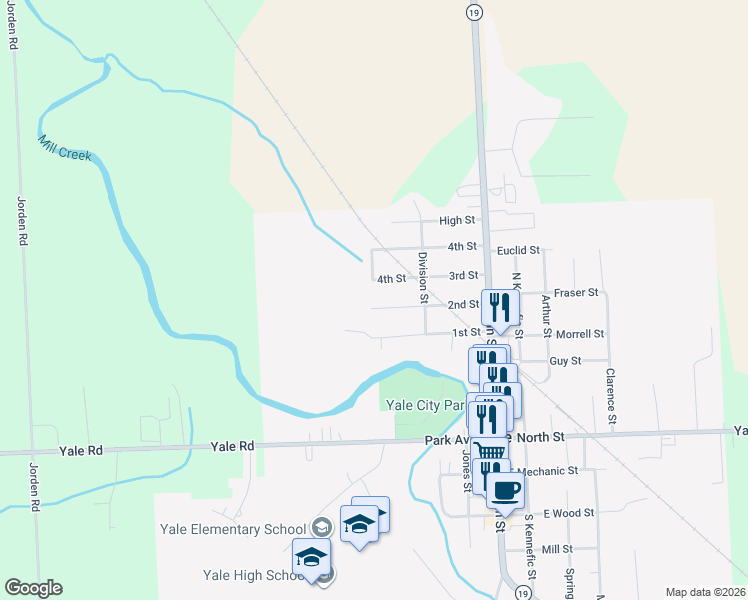 map of restaurants, bars, coffee shops, grocery stores, and more near 108 2nd Street in Yale