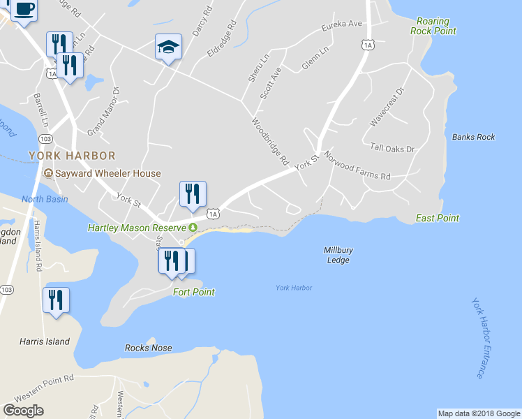 map of restaurants, bars, coffee shops, grocery stores, and more near 3 Pinefield Lane in York