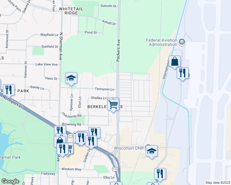 map of restaurants, bars, coffee shops, grocery stores, and more near 3714 Packers Avenue in Madison