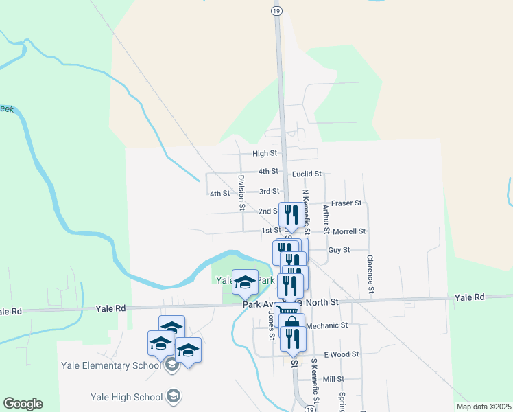 map of restaurants, bars, coffee shops, grocery stores, and more near 6 2nd Street in Yale