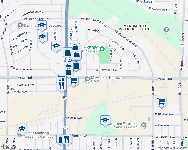 map of restaurants, bars, coffee shops, grocery stores, and more near in Milwaukee